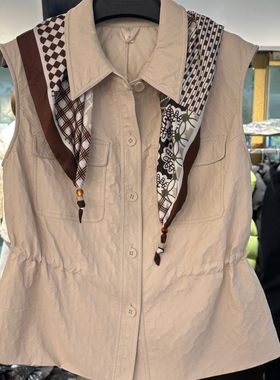 2026春季新款时尚翻领无袖气质丝巾装饰单排扣简约百搭马甲93316H