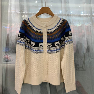 圆领加厚毛衣外套211319H 复古几何针织开衫 小艺欧货女装 2025冬季