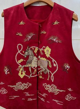 小艺欧货女装2026春季新款中国风重工刺绣红色国风马甲外套26710H