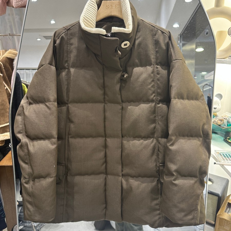 小艺欧货女装2025冬季针织拼接立领白鸭绒宽松保暖羽绒服859899H