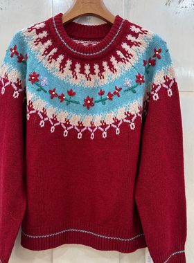 精品女装61232H小艺欧货女装2025冬季复古花朵提花保暖减龄针织衫