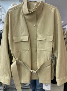 小艺欧货女装2026春季款时尚立领系带收腰宽松显瘦皮衣夹克1152H