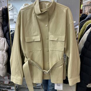 小艺欧货女装2026春季款时尚立领系带收腰宽松显瘦皮衣夹克1152H