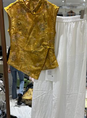 小艺欧货女装2026春夏款中式无袖盘扣马甲高腰阔腿裤两件套26139H