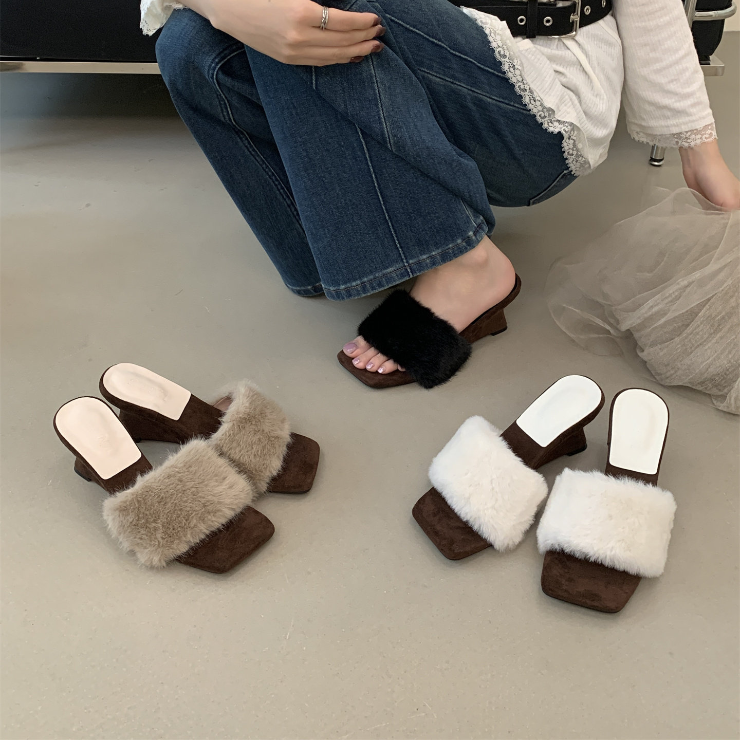 法式高级感毛毛拖鞋女外