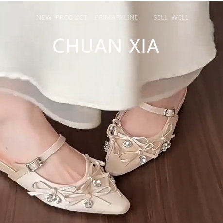 羊皮版！温柔小香风楔型凉鞋女一脚蹬真皮软底单鞋水钻尖头凉拖鞋,女鞋,浅口单鞋,淘宝优惠券,粉丝福利购,淘宝优惠卷