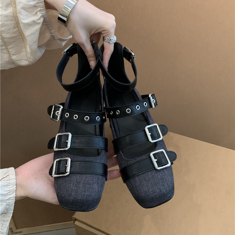 粗跟方头芭蕾舞单鞋女鞋2025新款韩版皮带扣脚腕扣带运动玛丽珍鞋