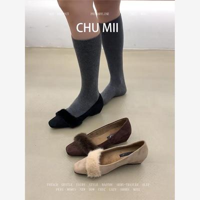 羊皮版~韩版复古方头毛毛