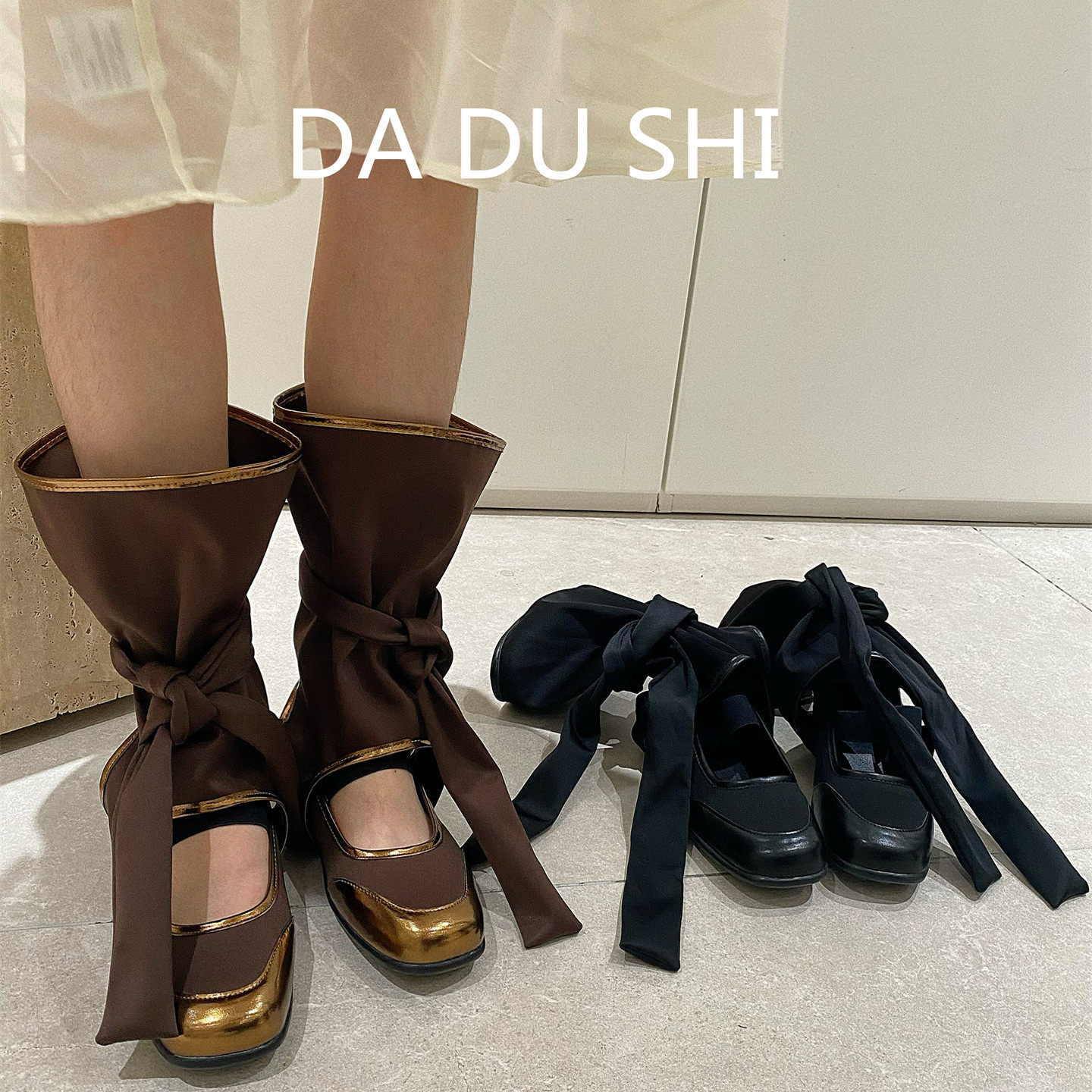韩版方头绑带芭蕾舞鞋女2