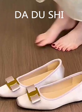 羊皮版~气质紫色蝴蝶结包鞋女绸缎晚晚风玛丽珍鞋软底内增高瓢鞋