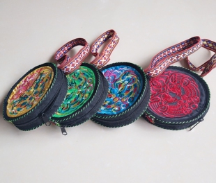 凤凰古城民族风双面绣花凤凰鸟小圆包少数民族特色手拎包零 钱包