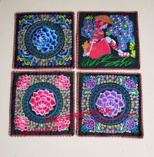 凤凰古城民族风完整版手工刺绣布艺绣牡丹花 摇钱树 杯垫 鼠标垫