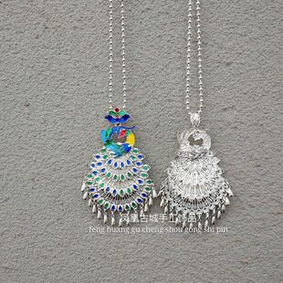 新款民族风凤凰回头坠长款圆珠佛珠毛衣链纯手工凤凰银色多款项链