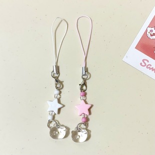 新款透明卡通猫咪立体少女串珠手机链包包挂饰挂件星星闺蜜礼物