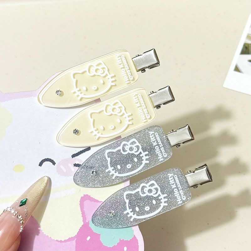 甜酷kt无痕猫咪少女可爱甜美刘海发饰银色侧边发卡卡通鸭嘴发夹