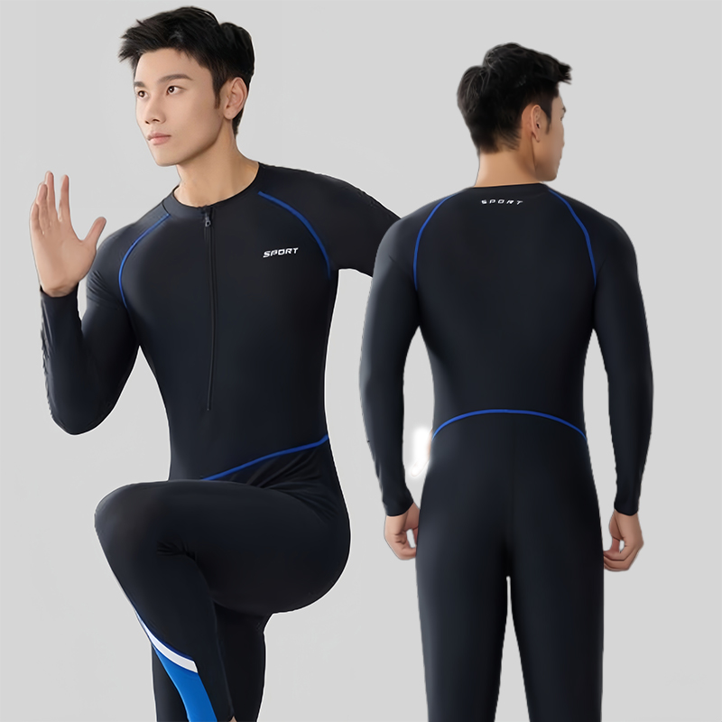 大码泳衣男士潜水服200斤全身连体防晒水母浮潜冲浪抗氯速干泳装
