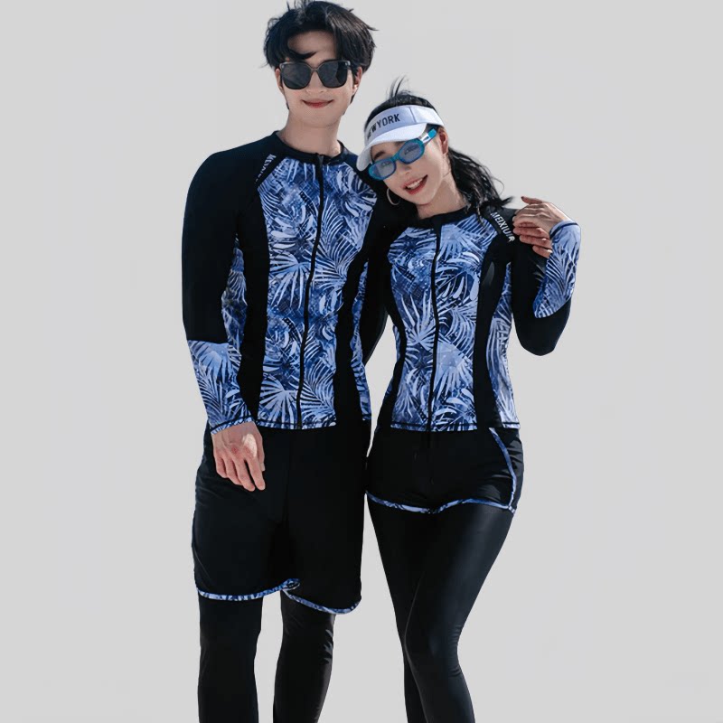 大码游泳衣女士200斤分体长袖防晒保守男士游泳装2025新款潜水服