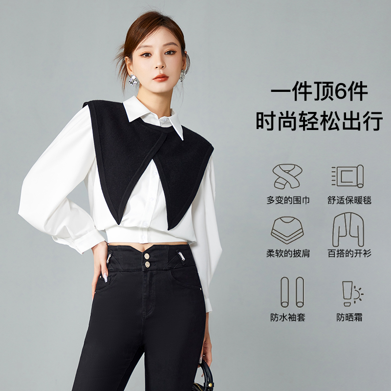 真两件百搭披肩衬衫七分羊腿袖女