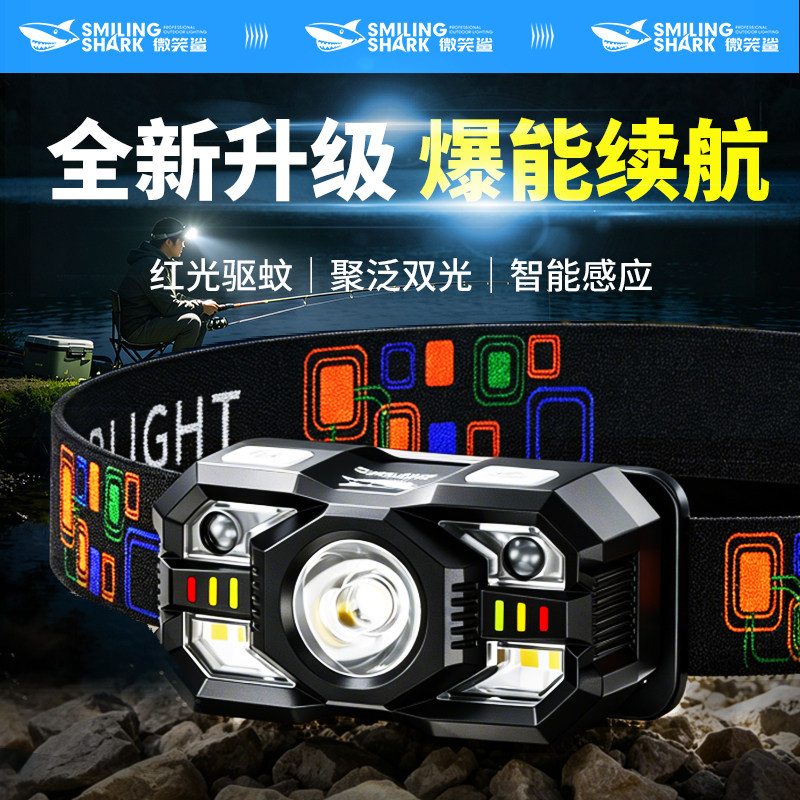 头灯钓鱼专用聚泛光感应强光充电超长续航户外超亮照明头戴式驱蚊