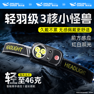 微笑鲨强光头灯充电户外远射超亮