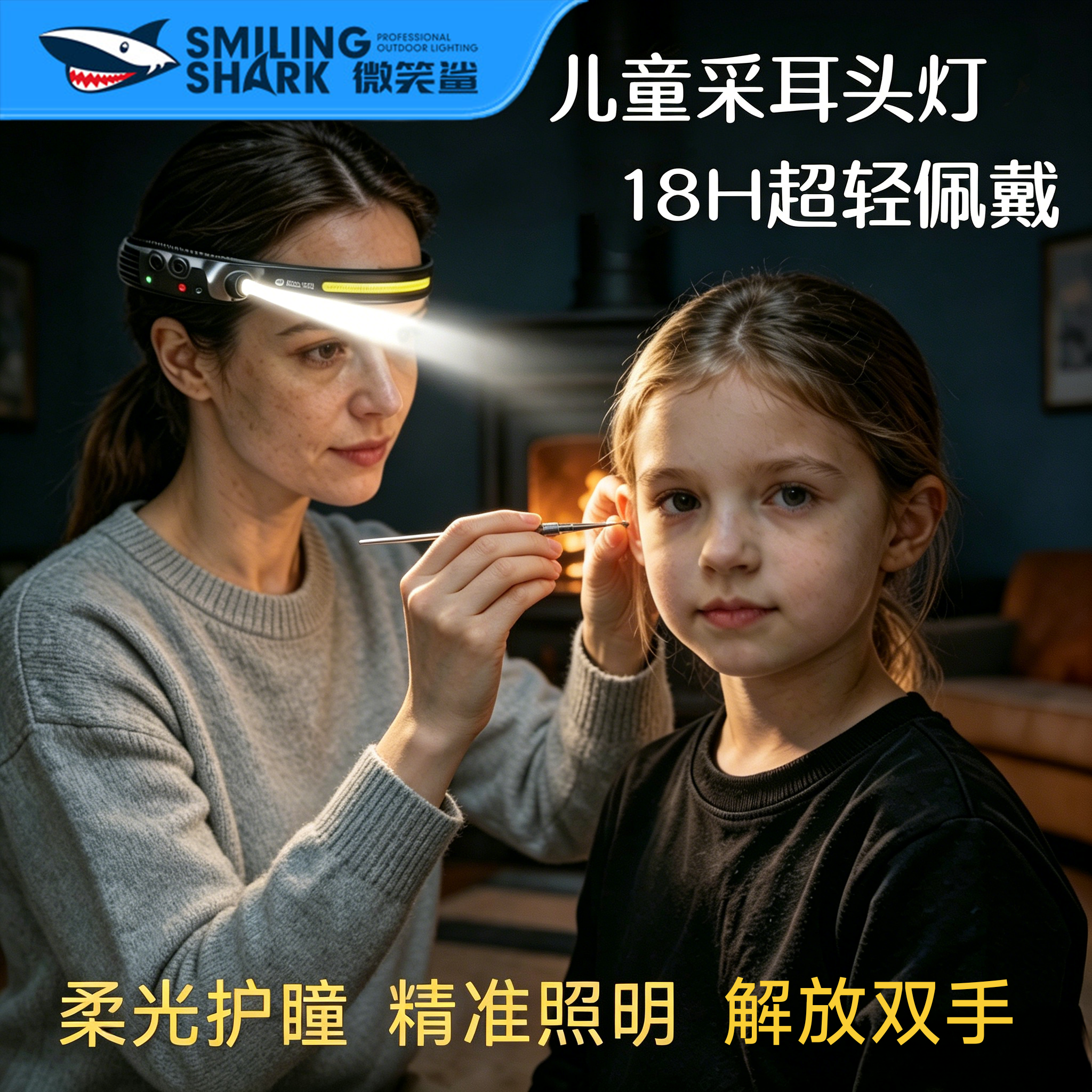 采耳头灯超亮大泛光儿童头戴式感应强光大容量长续航头顶工作照明