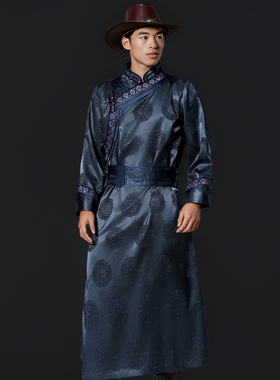 新款蒙古袍男日常生活装蒙古服装表演演出服装蒙古族男装长款