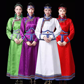 白色礼服演出表演舞蹈服女 日常服成人蒙古服装 蒙古袍女生活装 长款