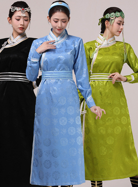 蒙族新款蒙古服装时尚连衣裙蒙古袍女日常生活装表演演出服装长款