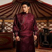 蒙古袍男装 拍照表演 蒙古男装 传统长袍演出服蒙古族服装 日常生活装