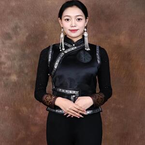 2025年蒙古族马甲日常生活装蒙古表演服装春秋款蒙族马夹坎肩黑色