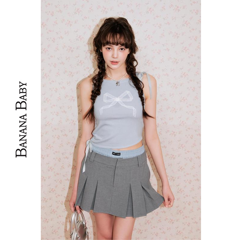 BANANA BABY2026年夏新款韩系少女感蕾丝蝴蝶结miu系针织衫背心女