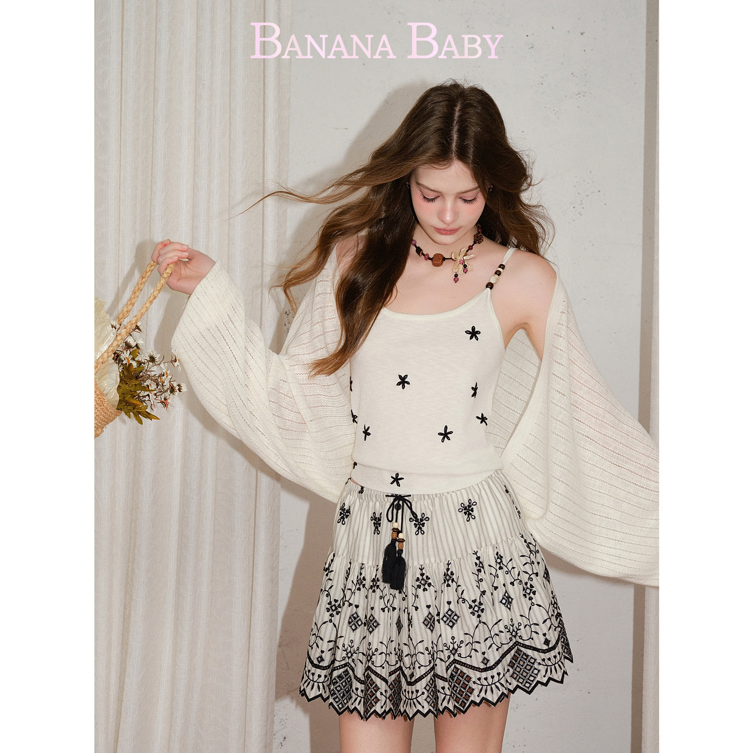 BANANA BABY2026年夏季新款法式镂空蝙蝠袖针织罩衫女开衫短外套