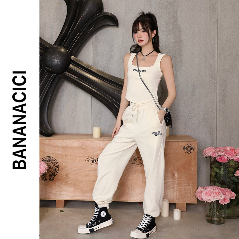 cici清仓特卖字母刺绣简约显瘦背心t恤女高腰休闲裤潮