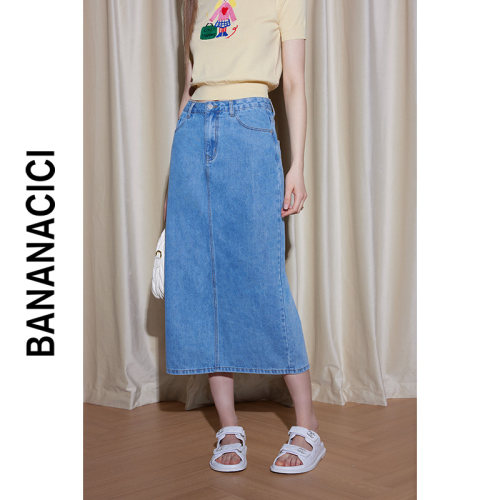 bananacici直筒弹力牛仔半身裙