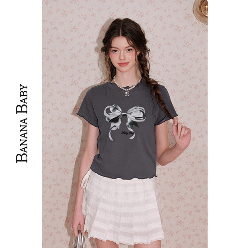 【BABY蝴蝶结】BANANA BABY2025年夏季新款甜美原创印花T恤女短袖