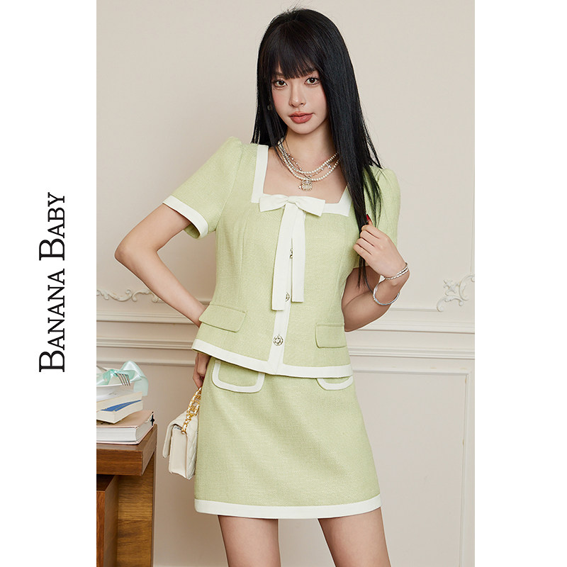 BANANA BABY2025夏季新款韩系千金小香风半裙女蝴蝶结高腰短裙子