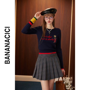 BC艺术家 BANANA 复古原创 新款 刺绣套头女撞色 CICI2025年冬季