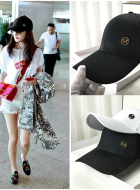 加长帽檐鸭舌帽女舂秋网红百搭遮阳防晒韩版ins潮牌M标棒球帽男
