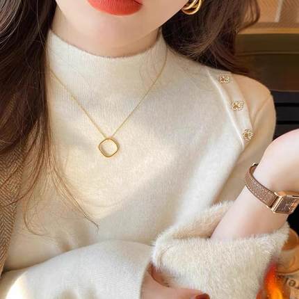 加绒加厚毛衣打底衫女秋冬2024新款洋气内搭设计感小众一体绒上衣