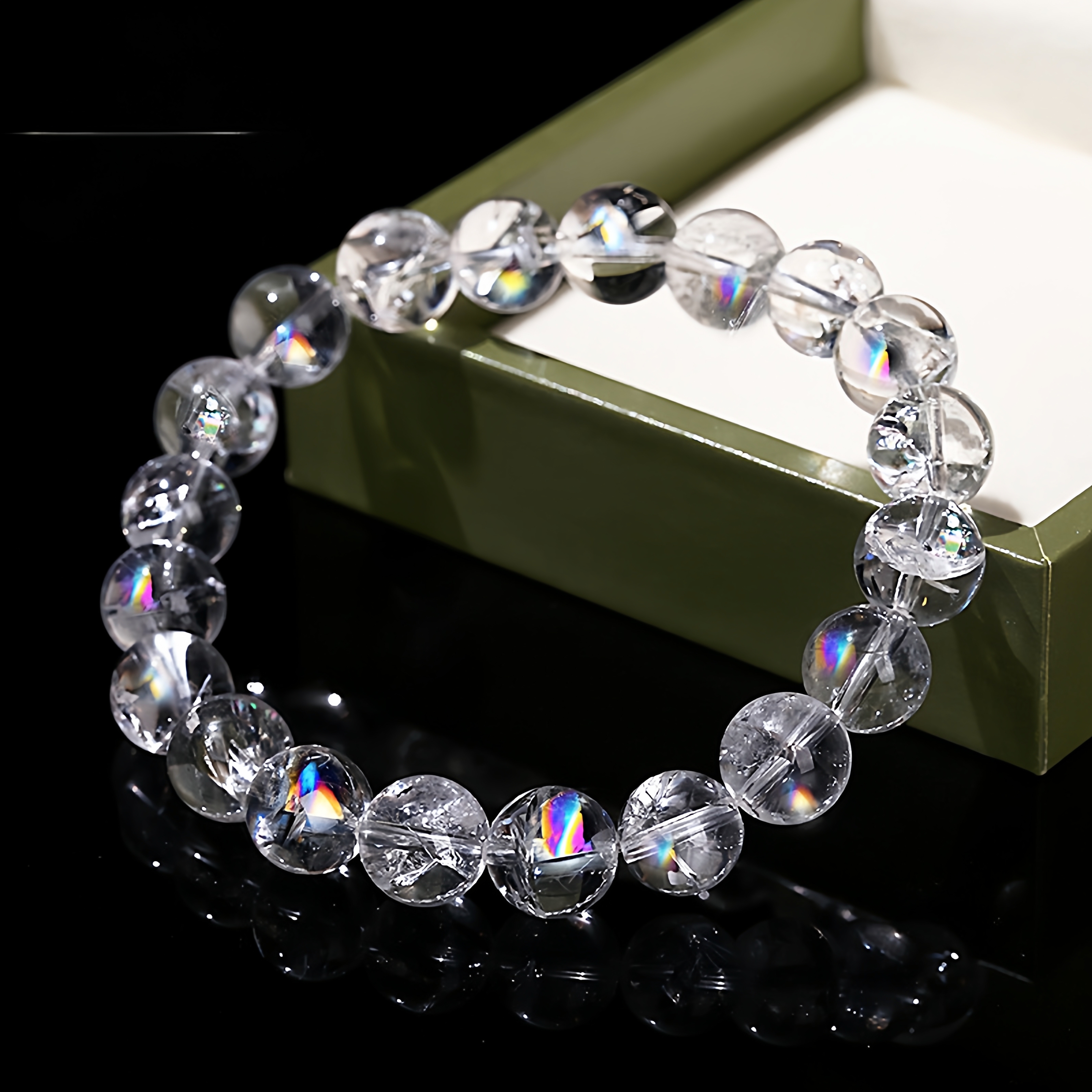 收藏级天然白水晶爆花彩虹手串