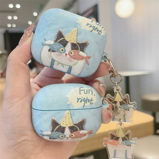 油画可爱吃鱼猫咪适用redmi红米buds8pro保护壳蓝牙耳机套盒buds6pro活力版bus6青春版/活力版壳bud7S硅胶