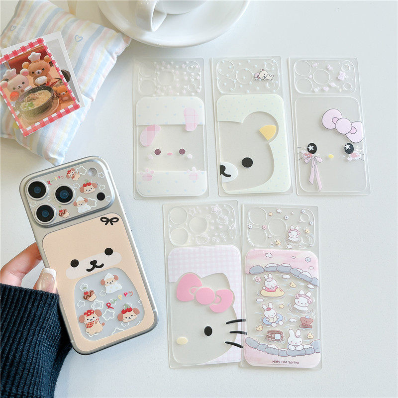 卡通KT猫小熊兔子头像适用苹果17pro max手机背膜磨砂贴纸iPhone17pro泡澡米菲兔镜头膜16promax超薄防刮贴膜
