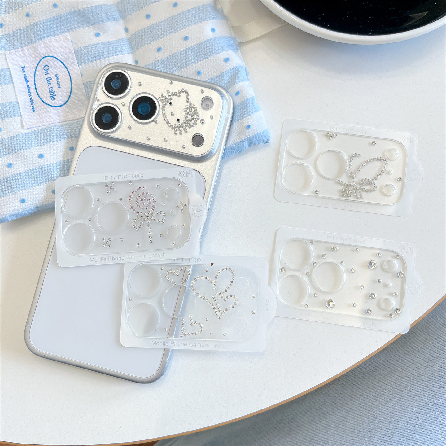重工立体爱心水钻蝴蝶猫咪棒棒糖适用iPhone17promax镶钻透明镜头膜新款苹果17pro后摄像防刮花轻奢贴膜