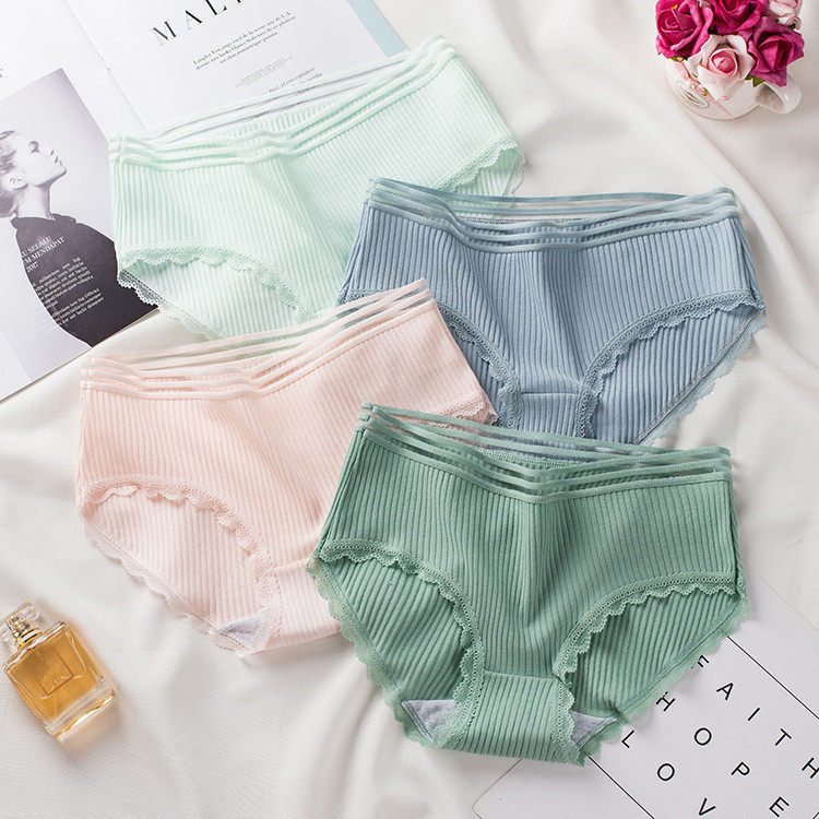 螺纹蕾丝日系棉质条纹女士内裤 螺纹中腰纯棉档女式三角内裤23,女士内衣/男士内衣/家居服,女三角裤,淘宝优惠券,粉丝福利购,淘宝优惠卷