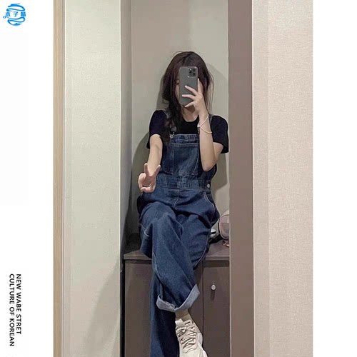宽松显瘦减龄网红牛仔背带裤