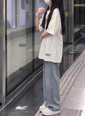 韩版复古小个子直筒牛仔裤女秋冬bf风日系显瘦学生阔腿裤子潮ins