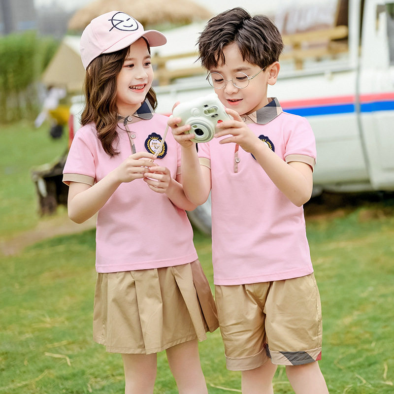 幼儿园夏季园服小学生粉色清新款学校运动会队服短袖两件套校服潮