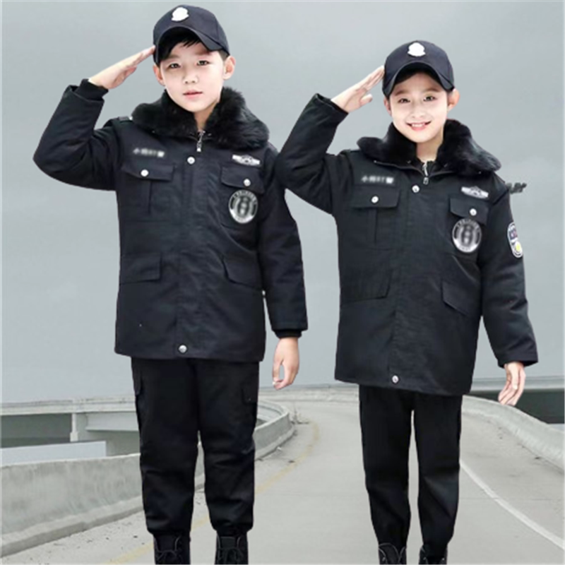 儿童警官服警服小孩保安衣服冬季加厚棉服男童特警警察服加棉冬装