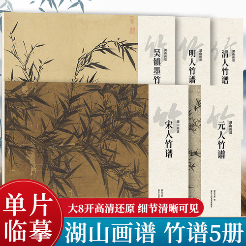 宋元明清人+吴镇墨竹谱全5册 文同八大山人石涛苏轼等名家画集册页作品精选 高清还原鉴赏装饰收藏范本国画竹子临摹卡片湖山画谱