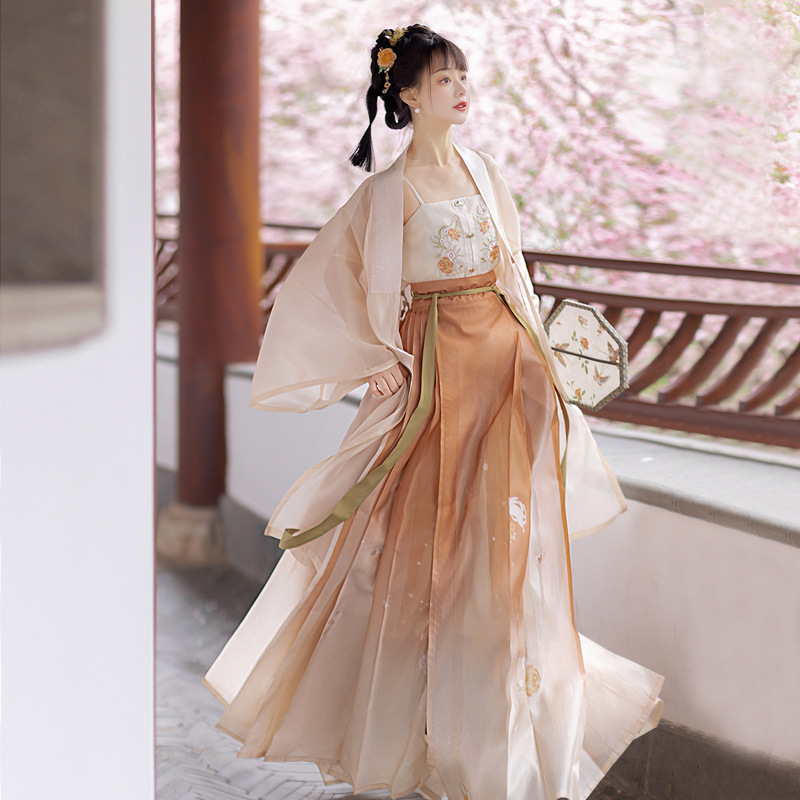 原创设计初橙汉服女飘逸春秋中国风仙气齐腰襦裙全套8611